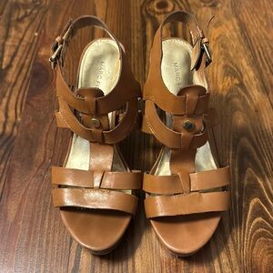 Marc Fisher 4” Brown Leather Sandal Heels Size 6.5 M